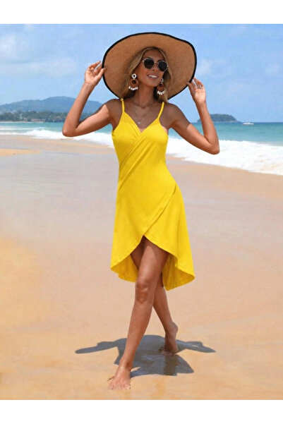 Butik Women's Strappy Double-Breasted Collared Viscose Dress with Cross-Cut D...