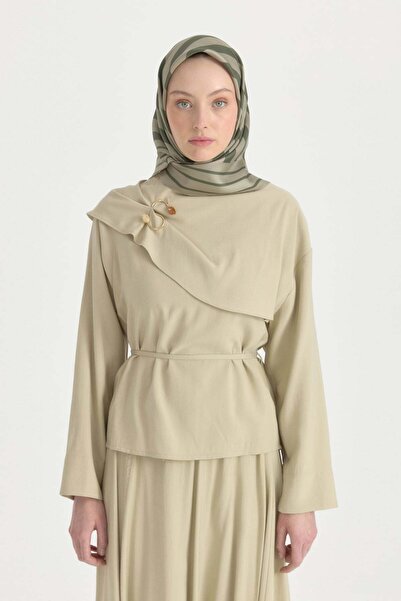 Nihan Ritim Twill İpek Eşarp Küf Yeşili