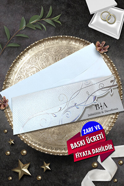 Cem Davetiye Düğün Nişan Nikah Kına Davetiyesi 3365 (100 ADET) Baskı Dahil