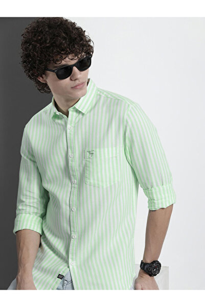 The Indian Garage Co By Styli Men Green Regular Fit Striped Shirt