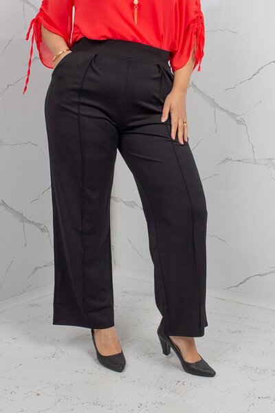 Truva XXL Plus Size Green Wide Leg Steel Combed Cotton Trousers Black