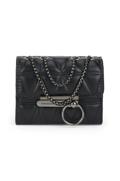 Globus By Styli Black Puffed Quilted Crossbody Bag