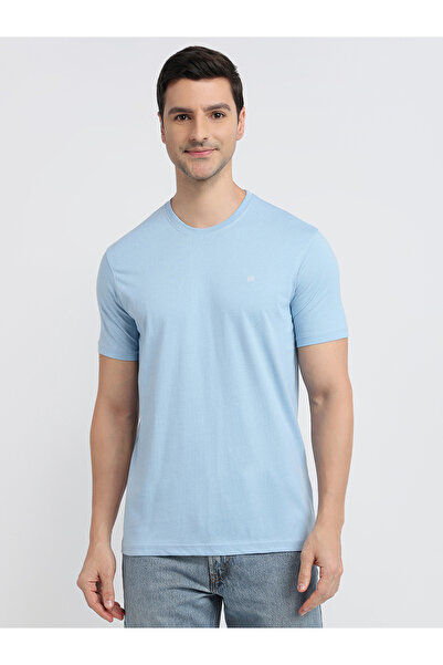 Raymond By Styli Blue Cotton Regular Fit Solid T-Shirt
