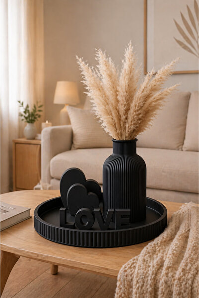 ESEN 3D GARAGE Dekoratif Salon Sehpa Seti | Pampas Vazolu Love Obje Modern Ev...