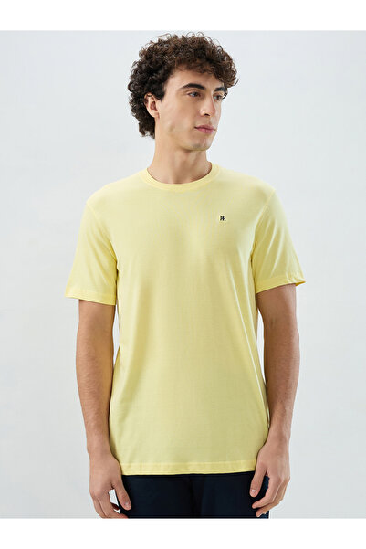 Raymond By Styli Yellow Cotton Regular Fit Solid T-Shirt