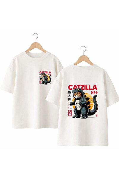 playwear تي شيرت Catzılla 32 مطبوع على الظهر والصدر الأمامي مصنوع من القطن بن...