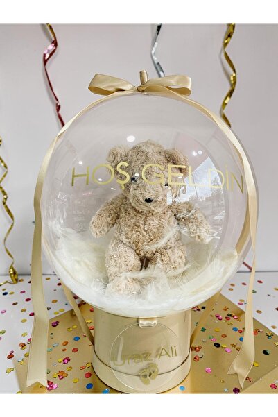 -Hoş Geldin Bebek Balon peluş Ayıcık Hediyeli -bobo balon