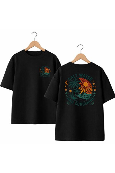 playwear Tricou cu decolteu rotund, 100% bumbac, supradimensionat, cu imprime...