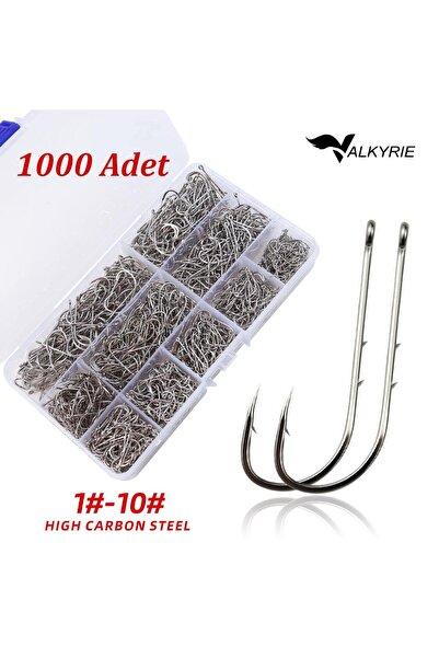 valkyrie 1000 Adet Olta İğnesi Seti 1#-10# – Yüksek Karbon Çelik, Halkalı Göz...