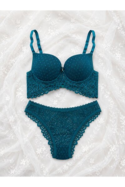 Luvia Lingerie yeşil dantel kadın 2'li iç çamaşırı takımı
