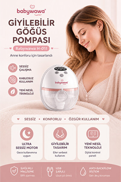 babywawa H-011 Giyilebilir Göğüs Pompası Tekli | Kablosuz, Sessiz ve Taşınabi...