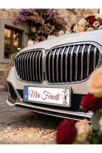 Bello Carino High quality decoration products Set 2 bucăți – Plăcuțe auto decorative pentru nuntă – „Miri Fericiți”, Roșu, 52 x 12 cm