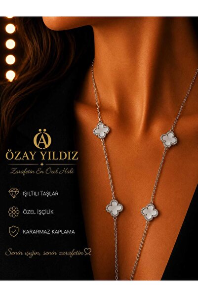 ÖZAY YILDIZ YONCA FİGÜRLÜ UZUN GÜMÜŞ KOLYE