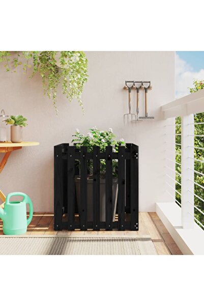 vidaxl Jardiniera gradina design gard negru 70x70x70 cm lemn masiv pin