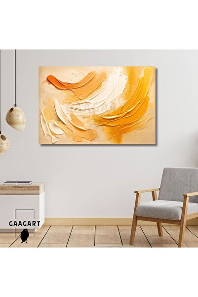 GAAGART Tekli Yatay Kanvas Tablo Dijital Baskı Sarı Soyut Fırça Darbeleri