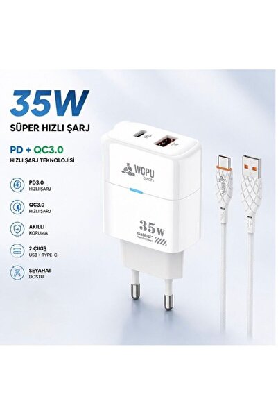 Powerfox with Wopu 35W Süper Hızlı Şarj Aleti PD QC 3.0 Type-C USB Çift Çıkış...