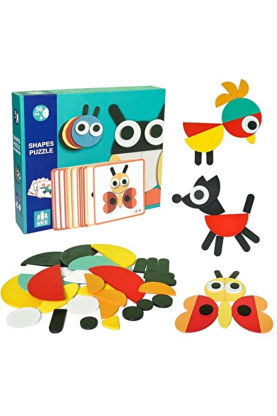 Stuniko ® Puzzle Tangram Montessori 'Lumea Animalelor' Set Creativ cu 29 Pies...