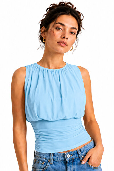 Edela Waist-Fitted Top with Loose Fit and Drawstring, Sleeveless Blouse
