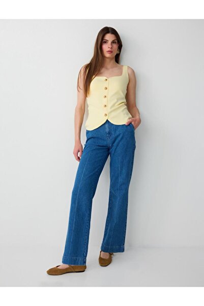 Jimmy Key Mavi %100 Pamuk Yüksek Bel Denim Pantolon