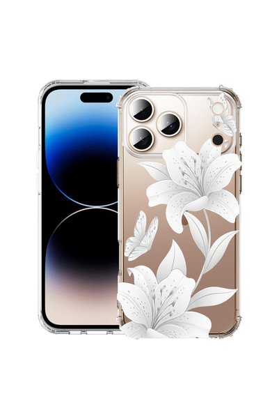 bestcase Противоударен калъф за Apple iPhone 17 Pro, Флорален - Елегантен бял...