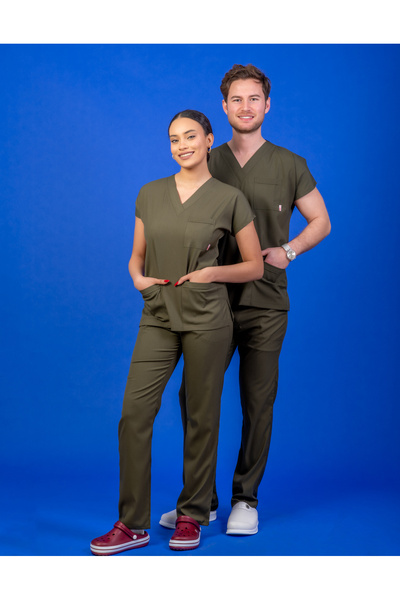 BAŞARAN UNİFORMA Tek Üst Unisex Kalıp Haki Yeşil Likralı Hemşire / Doktor For...