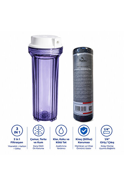 Spring Water 3 in 1 Ön Koruyucu Filtre Sistemi 10'' Housingli Yıkanabilir Kar...