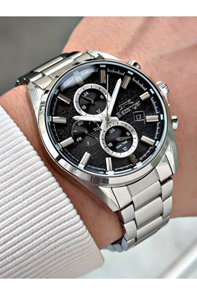 Slazenger Functional Silver-Black Color Steel Cord Steel Case Men's Wristwatc...