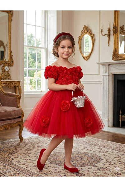 gültekin bebe Ceren Güllü Abiye 4-12 Yaş - 696631 - KIRMIZI