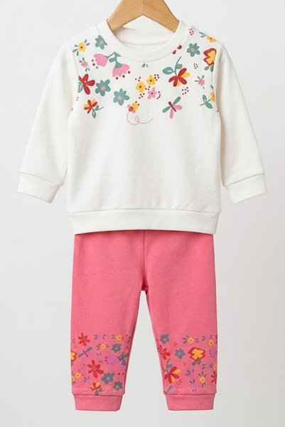 zubi kids Floral Patterned Baby Bodysuit and Sweatpants Set (0-18 Months)