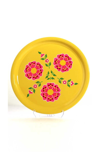 DEDEMİN EMAYELERİ Tray with Yellow Flowers (33 cm)