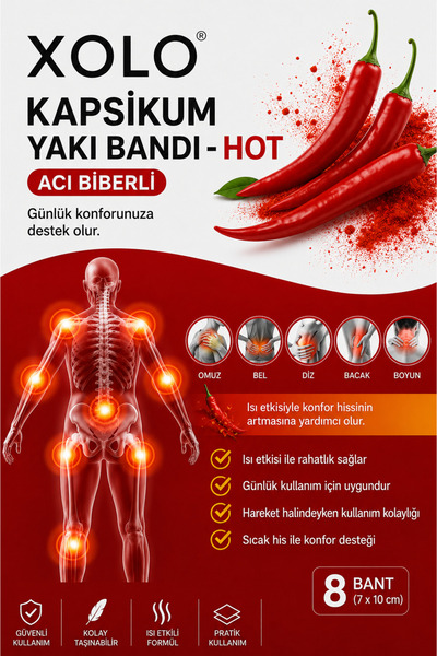 xolo Kapsikum Yaki Bandı Hot Acı Biberli Isıtıcı Bant Kas Eklem Rahatlatıcı 8...