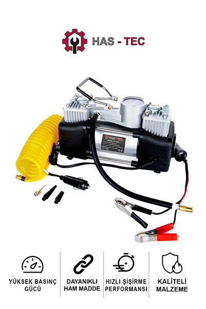 HAS-TEC Çift Pistonlu Hava Kompresörü 12V, Lastik Şişirici | 150 PSI, 2.54 CF...