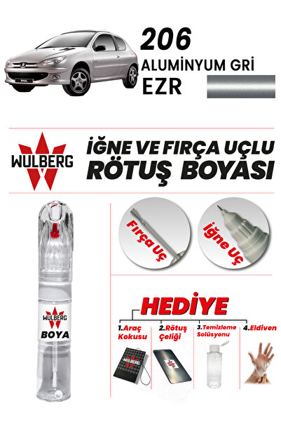 Wulberg Peugeot 206 Aluminyum Gri EZR Rötuş Boya 25 ml İğne & Fırça Uçlu Kalı...