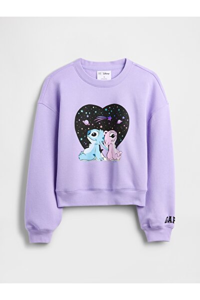 GAP Kız Çocuk Mor Disney Lilo ve Stitch Oversized Grafik Baskılı Sweatshirt