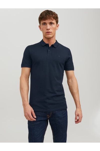 Jack & Jones Βασικό Πόλο, Στενή Γραμμή, Βαμβακερό, Σκούρο Ναυτικό Μπλε, XS