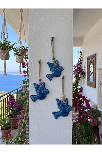 Fi Hediyelik Seramik 3'lü Kuş Seti Duvar Balkon Teras Süsü
