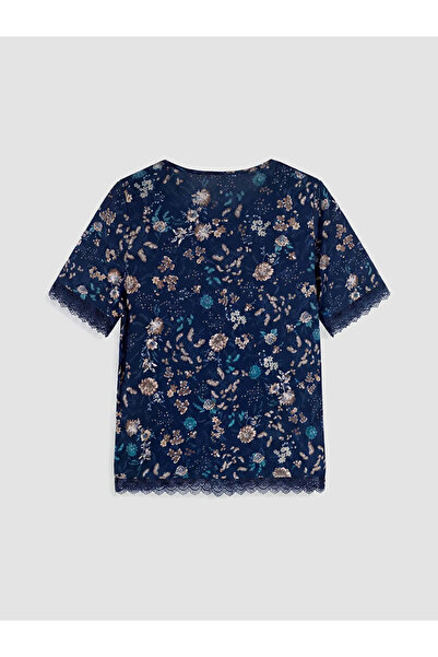 LC Waikiki Tricou de damă bleumarin cu dantelă florală