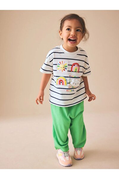 Next Baby Cotton Green Rainbow Short Sleeve Top and Wide Leg Pants Bottom Top...
