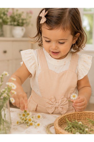 Lumia Baby Girl's Heart Detailed Shorts Salopet Set Ruffled Summer Set 2 3 4 5 Years Old Holiday Outfit