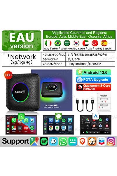 choice2 4GB 64GB SM6225 LED EAU CarlinKit Android 13 CarPlay Ai Box Plus LED ...