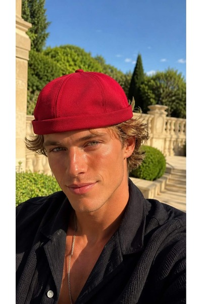 MARBERRY Burgundy Cotton Adjustable Coni Men's Hat