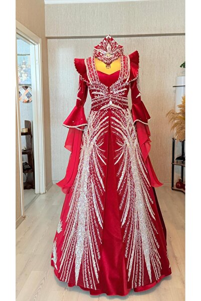 Kaya Hediyelik Kırmızı Özel Tasarım 38.40 Uygun Tarlatanli Kaftan Bindalli