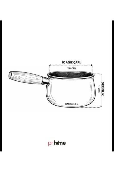 PR HOME Cream Enamel Wooden Handle Scalding and Sauce Pan 14 cm Curved