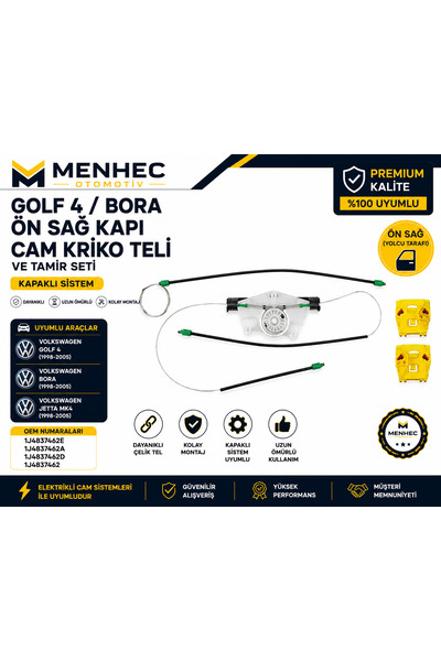 Menhec Otomotiv Volkswagen Golf 4 Bora Ön Sağ Cam Kriko Teli Tamir Seti Kapak...