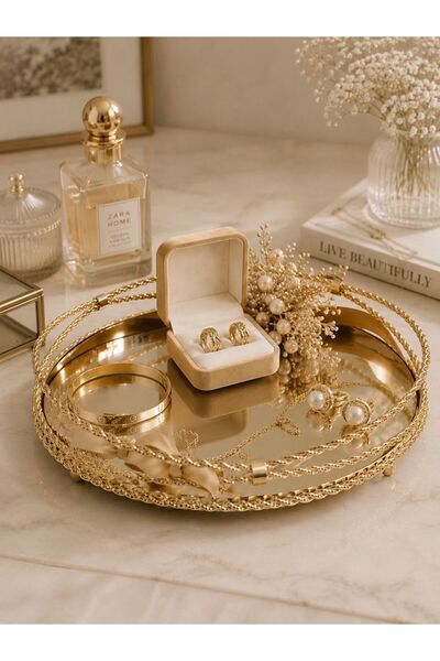RoyalDecorHome Aynalı Metal Gold Burma Çok Amaçlı Söz,Nişan& Sunum Tepsi