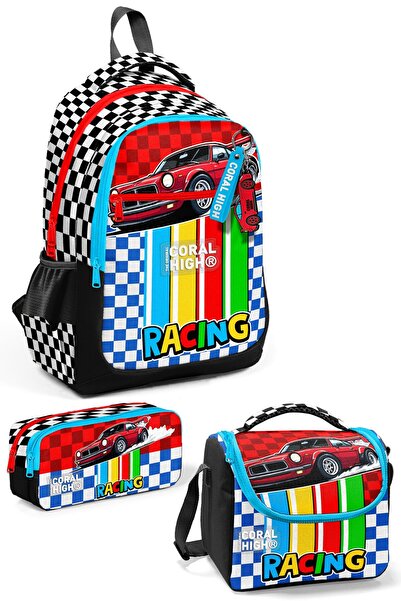 Coral High Kids Kırmızı Araba Desenli 3’lü Okul Çanta Seti SET0133257