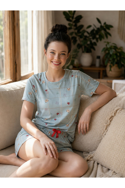 Boxtobox Kadın Milan Kumaş Kısa Kollu Şortlu Pijama Takımı