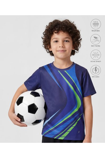 Pine Active Knit Half Sleeves Printed T-Shirt - Navy Blue