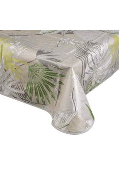 SHOPIENS Față de masă din plastic bej cu model de ferigi de vară 180 x 140 cm