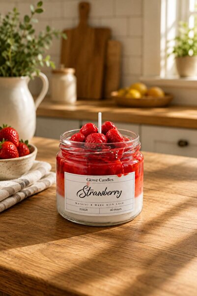 Glowe Candles Glowe Dekoratif Çilek Kokulu Soya Mum Cam Kavanoz Aromaterapi O...